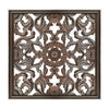 The Urban Port Square Shape Wooden Wall Panel with Filigree Carvings, Burnt Brown