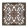 The Urban Port Square Shape Wooden Wall Panel with Filigree Carvings, Burnt Brown