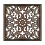 The Urban Port Square Shape Wooden Wall Panel with Filigree Carvings, Burnt Brown