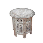 The Urban Port Wooden Hand Carved Folding Accent Coffee Table, White