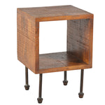 The Urban Port 22 Inch Industrial Style Cube Shape Wooden Nightstand with Rough Sawn Texture,Brown