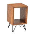 The Urban Port 22 Inch Textured Cube Shape Wooden Nightstand with Angular Legs, Brown and Black