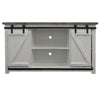 The Urban Port Farmhouse Style Media Console with Barn Style Sliding Door, Brown and White