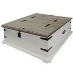 The Urban Port Trunk Shape Cocktail Table with Double Lid Opening, White and Brown