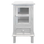 The Urban Port Single Door Wooden Side Accent Table with Drawer Storage, White