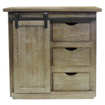 The Urban Port 3 Drawer Wooden Accent Chest with Sliding Barn Door Storage, Ash Brown