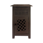The Urban Port Single Drawer Wooden Side Accent Table with Door Cabinet, Rustic Brown