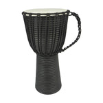 The Urban Port UPT-207778 Handmade Wooden Drum Decor with Carved Leather Top, Black and Cream