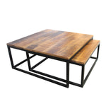 The Urban Port Nested Design Metal Coffee Table with Spacious Wooden Top, Set of 3, Brown