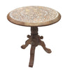 The Urban Port UPT-209567 Intricately Carved Round Top Mango Wood Side End Table with Pedestal Base, Brown and White