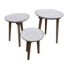 The Urban Port UPT-209570 Mango Wood Bowl Top Side End Coffee Table with AngLed Tripod Base, Set of 3, White and Brown