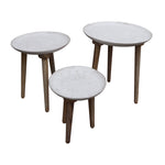 The Urban Port UPT-209570 Mango Wood Bowl Top Side End Coffee Table with AngLed Tripod Base, Set of 3, White and Brown