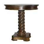 The Urban Port Round Mango Wood Table with Twisted Pedestal Base and Molded Top, Dark Brown