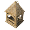 The Urban Port Floral Engraved Decorative Temple Top Mango Wood Hanging Bird House with Feeder, Brown