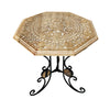 The Urban Port Engraved Carved Octagonal Mango Wood Table with Scrolled Foldable Legs, Brown and Black