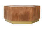 The Urban Port Hexagonal Acacia Wood Block Accent Coffee Table with Textured Detail, Brown