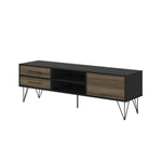 The Urban Port 60 Inch Wood and Metal 1 Door TV Entertainment Stand with 2 Drawers, Brown and Black
