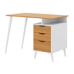 The Urban Port Wooden Office Computer Desk with Angled Legs & Attached File Cabinet, White & Brown