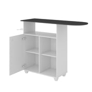 The Urban Port Wooden Ironing Board Storage cabinet with 3 Open Compartments, White and Gray