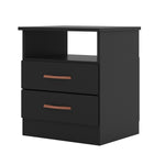 The Urban Port Wooden End Side Table Nightstand with 2 Drawers and 1 Open Compartment, Black