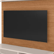 The Urban Port 53 Inch Wall Mounted Entertainment TV Media Console with Shelves, White and Brown