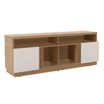 The Urban Port 71 Inch Wooden Entertainment TV Stand with 4 Open Shelves, White and Brown