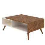 The Urban Port Two Tone Wooden Coffee Table with splayed legs & storage Shelf, White and Brown