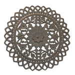 The Urban Port UPT-225288 36 `` Handcarved Wooden Round Wall Art with Floral Carving, Distressed Brown
