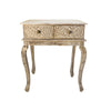 The Urban Port 2 Drawer Mango Wood Console Table with Floral Carved Front, Brown and White