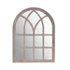The Urban Port Arched Farmhouse Windowpane Wooden Wall Mirror, Washed Brown