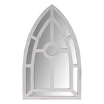 The Urban Port Arched Window Pane Wooden Wall Mirror with Trimmed Details, Silver