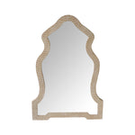 The Urban Port Scalloped Top Wooden Framed Wall Mirror with Geometric Texture, Brown