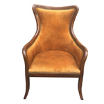 The Urban Port Curved Back Fabric Arm Upholstered Wooden Side Sofa Chair, Brown