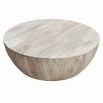 The Urban Port Distressed Mango Wood Coffee Table in Round Shape, Washed Light Brown