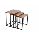 The Urban Port Wooden Nesting Coffee End Tables with Metal Base, Set of 3, Brown and Black