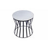 The Urban Port Round Iron Framed Side or End Table with Real Marble Top, White and Black