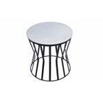 The Urban Port Round Iron Framed Side or End Table with Real Marble Top, White and Black