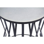 The Urban Port Round Iron Framed Side or End Table with Real Marble Top, White and Black