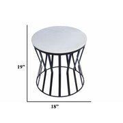 The Urban Port Round Iron Framed Side or End Table with Real Marble Top, White and Black