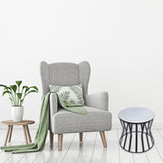The Urban Port Round Iron Framed Side or End Table with Real Marble Top, White and Black