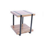 The Urban Port UPT-70800 Wooden Square Top Side Table With A Lower Shelf, Natural Wood Brown And Black