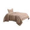 Benzara Ural 2 Piece Microfiber Twin Quilt Set with Ruffles and Ruching Details, Beige