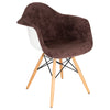 LeisureMod Willow Velvet Eiffel Wooden Base Accent Chair Coffee Brown