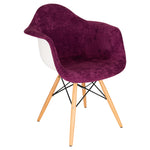 LeisureMod Willow Velvet Eiffel Wooden Base Accent Chair Purple
