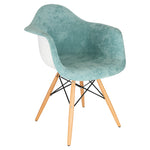 LeisureMod Willow Velvet Eiffel Wooden Base Accent Chair Teal
