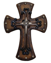 HiEnd Accents Studded Wood Cross w/Tooled Lthr & Sm Cross (EA)