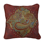 HiEnd Accents Paisley Print Pillow with Red Faux Leather Corners