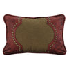 HiEnd Accents Tan Pillow with Red Faux Leather Scrolled Design Accent