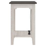 Benzara Wooden Side End Table with USB Ports and Power Cord, Antique White and Gray