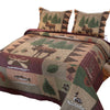 Benzara Isar Fabric 3 Piece King Quilt Set with Animal and Tree Pattern,Green and Brown